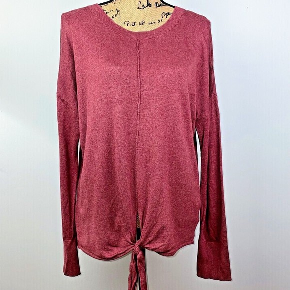 Olive & Oak Light Burgundy Rust Front Tie Sweater Long Sleeves Pullover Women XL - Picture 1 of 8